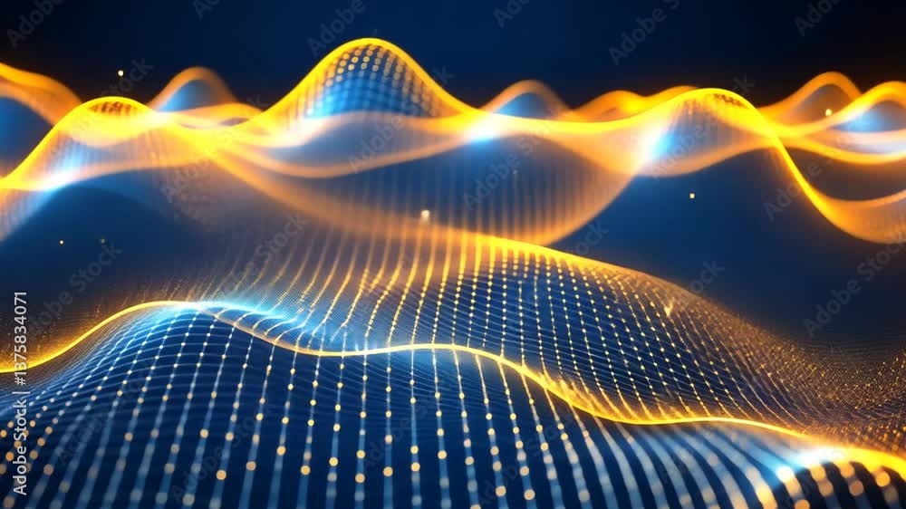 Poster abstract digital landscape with glowing particles and network connections visual data