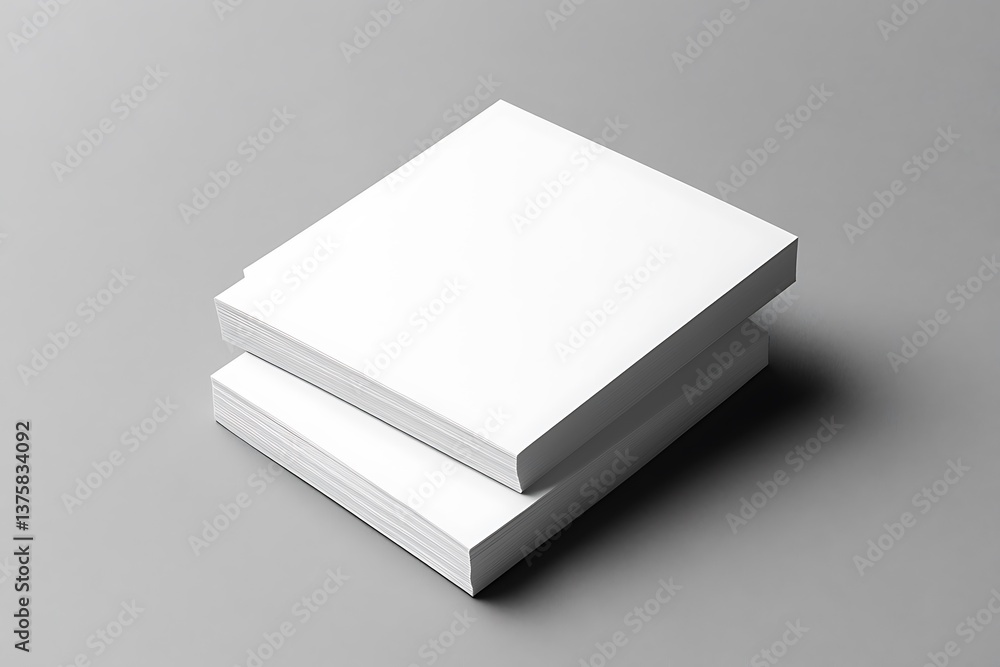 Poster two stacks of white paper sheets on gray surface in simple composition