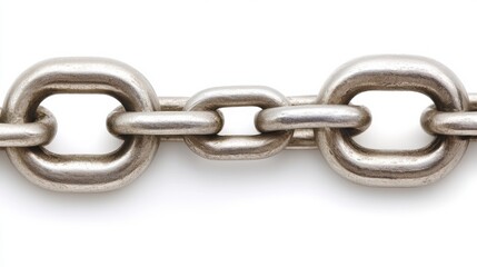 Close Up of Interlocking Silver Metal Chain Links Against White Background