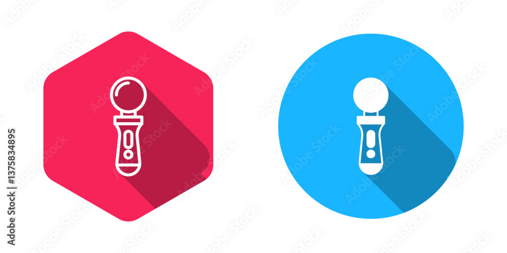 Poster filled and outline vr controller game icon isolated with long shadow background. virtual reality exp