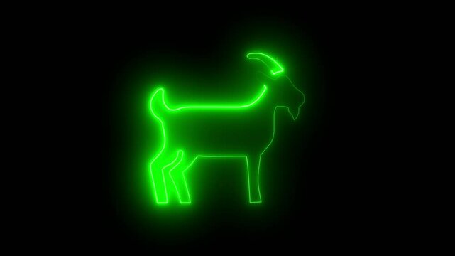 Goat icon animation with green neon line on black background.