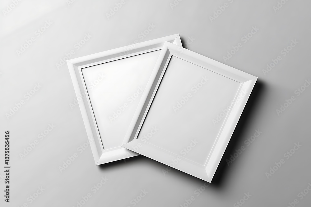 Poster two white empty frames angled on gray background for mockup display art
