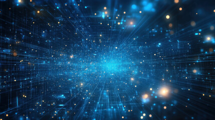 Obraz premium Futuristic Data Stream with Blue and Gold Light Effects in Motion