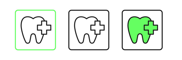 Set line Dental clinic location icon isolated on white background. Vector
