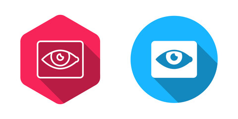 Filled and outline Red eye effect icon isolated with long shadow background. Eye redness sign. Inflammatory disease of eyes. Vector