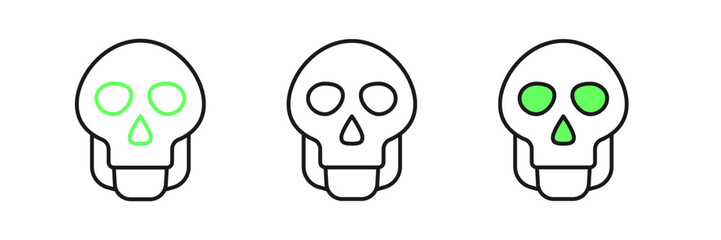 Set line Skull icon isolated on white background. Happy Halloween party. Vector