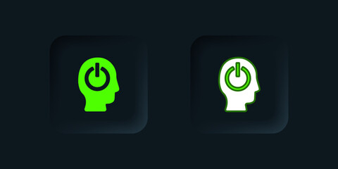 Green Power button icon isolated on black background. Start sign. Black square button. Vector
