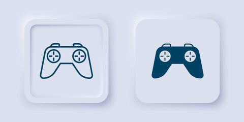 Filled and outline Game controller or joystick for game console icon isolated on grey background. Square button. Vector