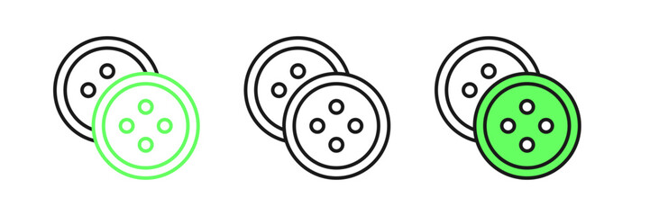 Set line Sewing button for clothes icon isolated on white background. Clothing button. Vector