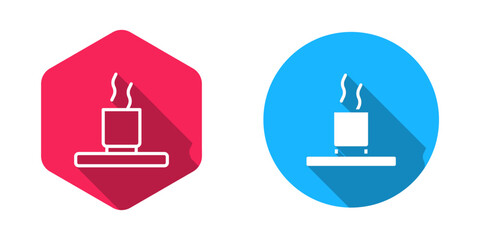 Filled and outline Cup of tea icon isolated with long shadow background. Vector