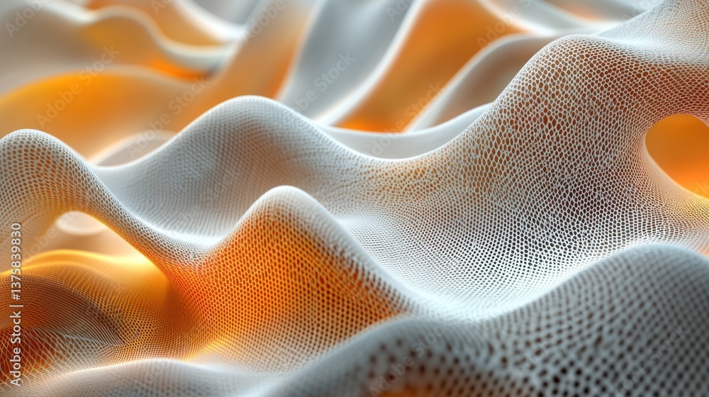 Poster abstract flowing mesh with luminous orange undertones creating a dynamic textural and visually appea