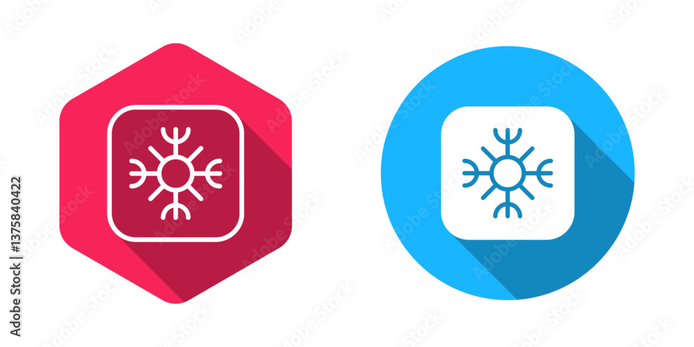 Poster filled and outline snowflake icon isolated with long shadow background. vector
