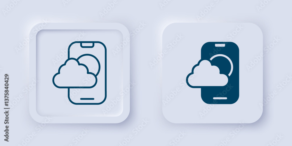 Poster filled and outline weather forecast app icon isolated on grey background. square button. vector