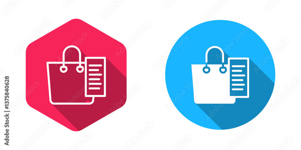 Poster filled and outline shopping list icon isolated with long shadow background. vector