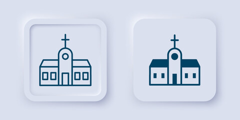 Filled and outline Church building icon isolated on grey background. Christian Church. Religion of church. Square button. Vector