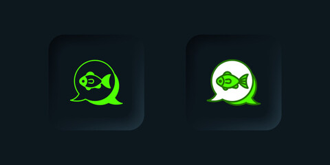 Green Fish icon isolated on black background. Black square button. Vector