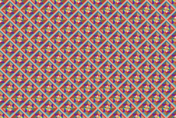 Geometric ethnic pattern oriental design on dark midnight navy background. Traditional geometry abstract with pink, white, yellow, green color for wallpaper handcraft, carpet, clothing, fabric design.