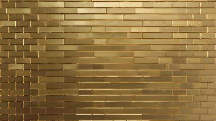 Horizontal Gold Tiles: Metallic Pattern, Textured Surface, Abstract Design, Luxurious Material, Shiny Wall.

