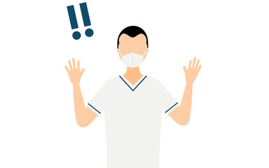 Simple illustration of a wide forehead male nurse raising his hand in surprise