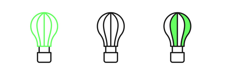 Set line Hot air balloon icon isolated on white background. Air transport for travel. Vector