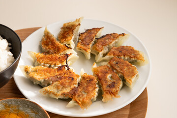 手作りの焼き餃子と白ごはん