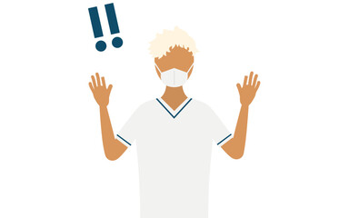 Simple illustration of a platinum blonde female nurse raising her hand in surprise