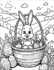 A rabbit and eggs Easter coloring page for kids coloring book .illustration 