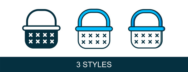 Filled outline Wicker basket icon isolated on white background. Vector