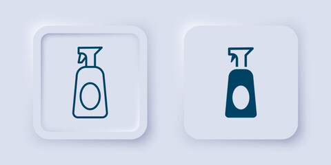 Filled and outline Cleaning spray bottle with detergent liquid icon isolated on grey background. Square button. Vector