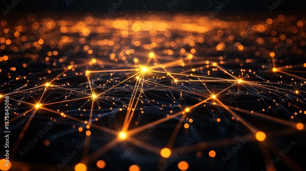 Poster illuminated connections a glowing network of nodes and links creating a futuristic technology landsc