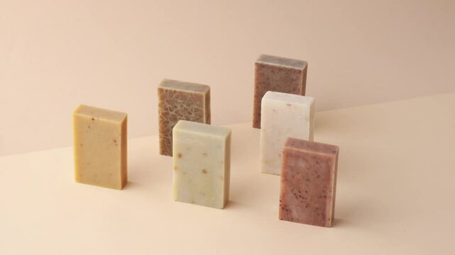 Handmade soap behind the beige wall
