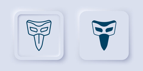 Filled and outline Carnival mask icon isolated on grey background. Masquerade party mask. Square button. Vector