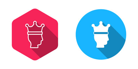 Filled and outline King crown icon isolated with long shadow background. Vector
