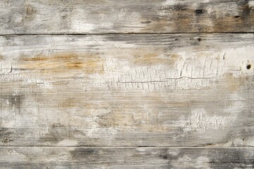 Naklejka premium Weathered gray wood planks with cracked paint, showing texture and age.