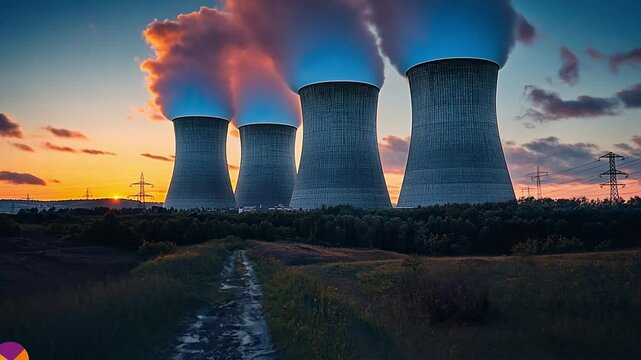 Industrial Powerhouse: The imposing structures of a power plant stand against a dynamic sky, its presence underscores themes of energy, industry, and environmental considerations.