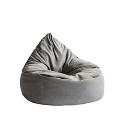 Gray Bean Bag Chair PNG with Triangular Shape, Modern Cushioned Lounge Seat PNG, Soft Textured Fabric Bean Bag PNG, Cozy Relaxing Furniture PNG