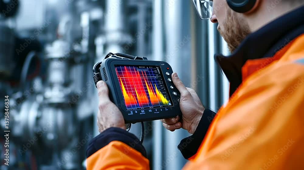 Aufkleber close-up of a technician using a thermal imaging camera to check for temperature discrepancies on a 