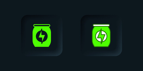 Green Energy drink icon isolated on black background. Black square button. Vector