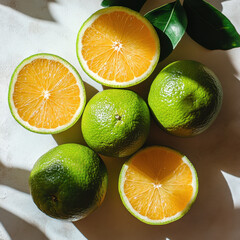 Fresh green orange, white background image, 