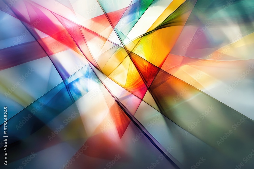 Aufkleber abstract artwork featuring vibrant, translucent geometric shapes and overlapping colors creating a d