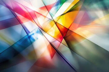 Obraz premium Abstract artwork featuring vibrant, translucent geometric shapes and overlapping colors creating a dynamic composition.