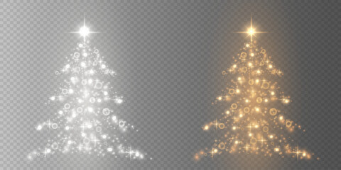 Set of Christmas trees with glitter stars. New Year holidays. Shining Christmas trees. EPS 10.