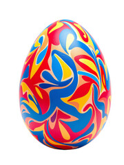 Fototapeta premium A brightly colored, marbled Easter egg with a swirling pattern of red, blue, yellow, and orange hues