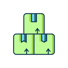 Filled outline Carton cardboard box icon isolated on white background. Box, package, parcel sign. Delivery and packaging. Flat filled outline style with shadow. Vector