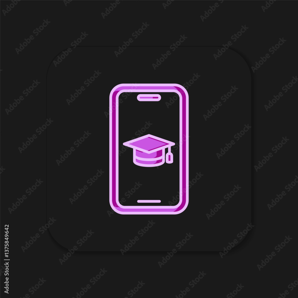Poster filled outline graduation cap on screen smartphone icon isolated on black background. online learnin
