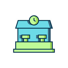 Filled outline Railway station icon isolated on white background. Flat filled outline style with shadow. Vector