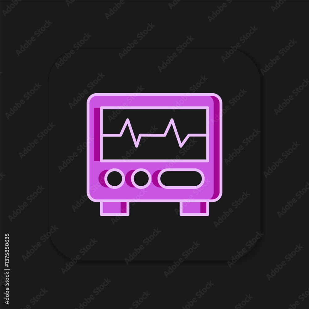 Poster filled outline computer monitor with cardiogram icon isolated on black background. monitoring icon. 