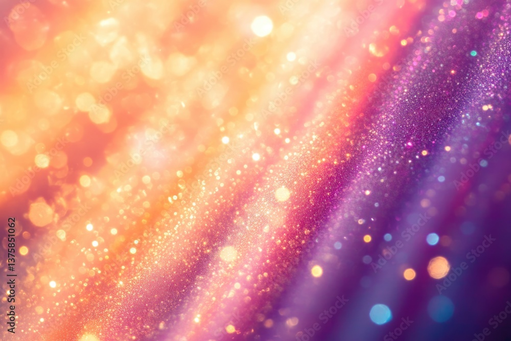 Poster abstract background with golden and purple glitter bokeh lights, creating a shimmering and festive a