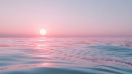 Tranquil Sunset Over the Ocean, Background  a Calming Symphony of Pink and Blue Hues, Serene Waters, and a Peaceful Horizon