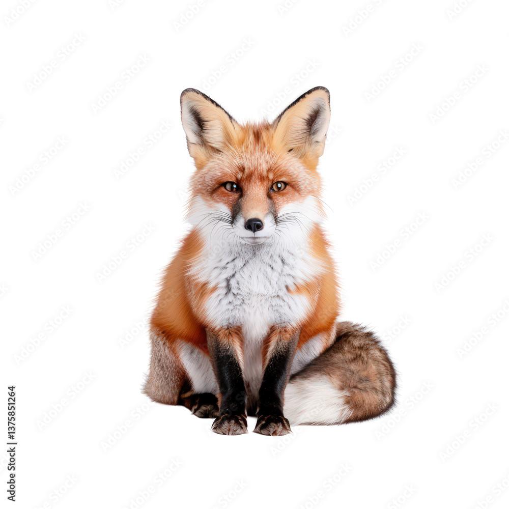 Poster majestic red fox with fluffy tail and alert expression in studio setting eyes forward